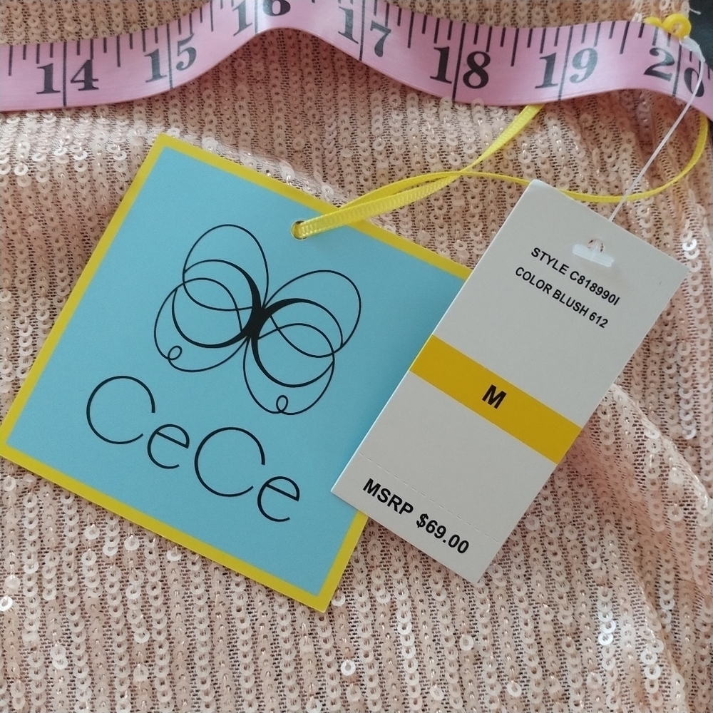 CeCe Blush Sequins V Neck Top M - Picture 10 of 12